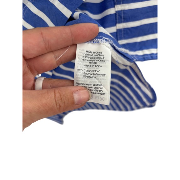 J Crew Blue White Stripe Neck Button Shoulder Long Sleeve Blouse Top Size 4 - Picture 3 of 4